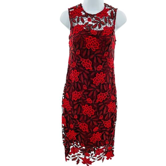 Calvin Klein Rosewood Red Black Floral Lace Cocktail Party Sheath Dress 2 - Picture 3 of 12